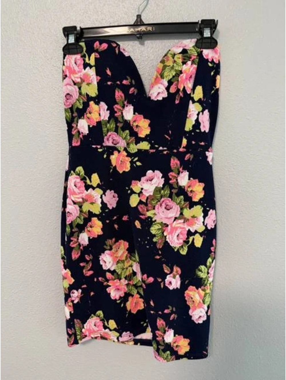 #6079 Windsor Black Floral High Waist Pants Pink Rose Print